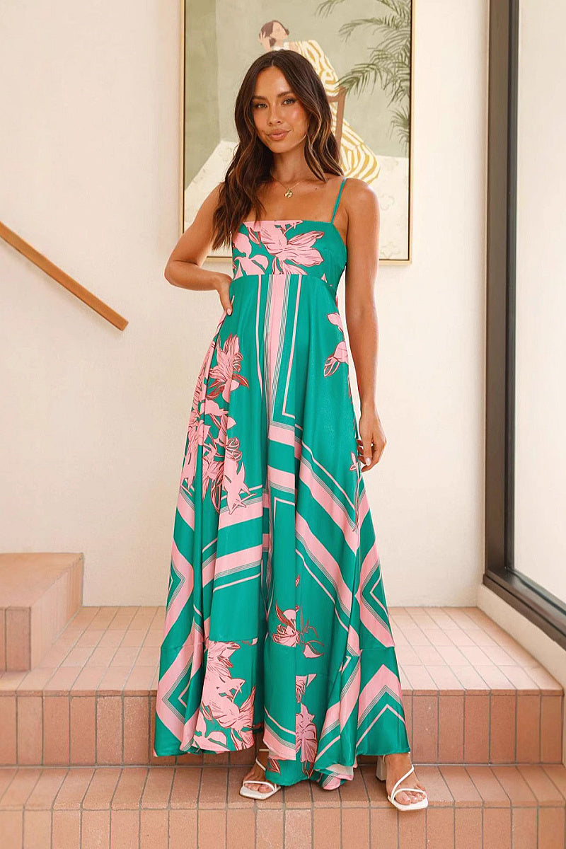 Floral Print Pocket Strap Dress for Women