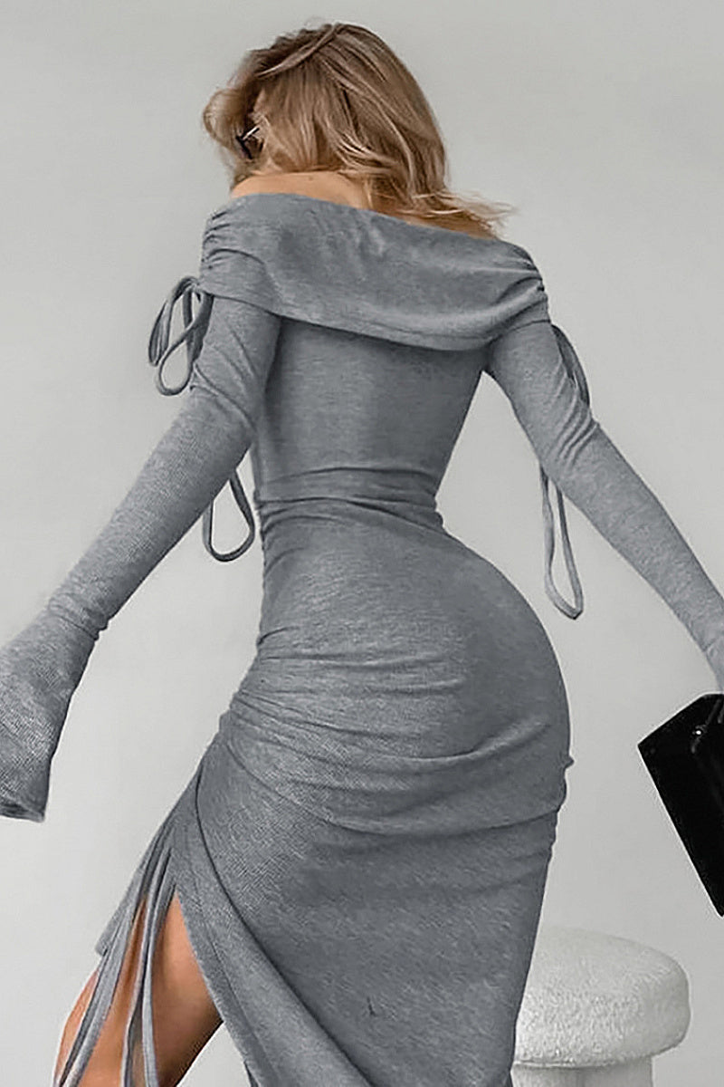 Elegant Off-Shoulder Tie Waist Bodycon Dress