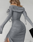 Elegant Off-Shoulder Tie Waist Bodycon Dress