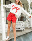 Autumn Winter Christmas Bow Sweater for Women