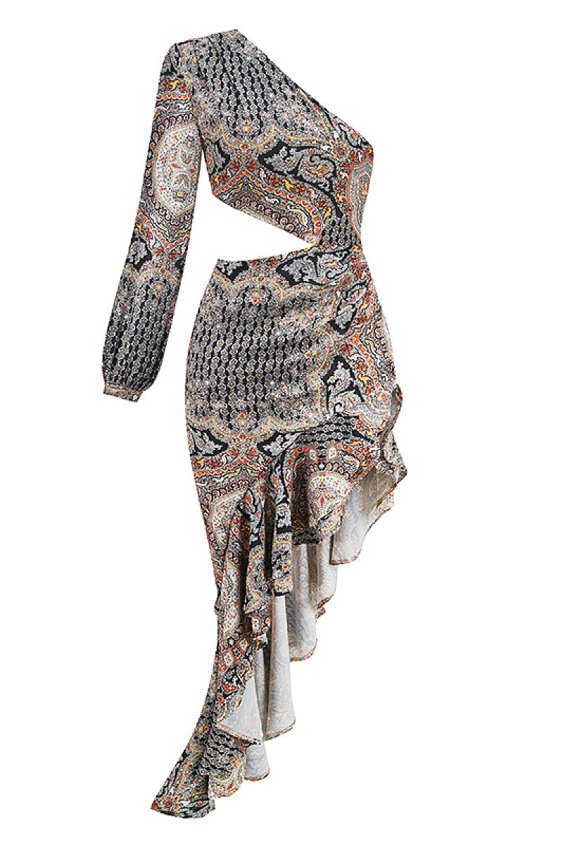 Elegant Floral Asymmetrical Dress with Ruffles