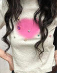 Y2K Heart Shaped Rhinestone Short Sleeve Top