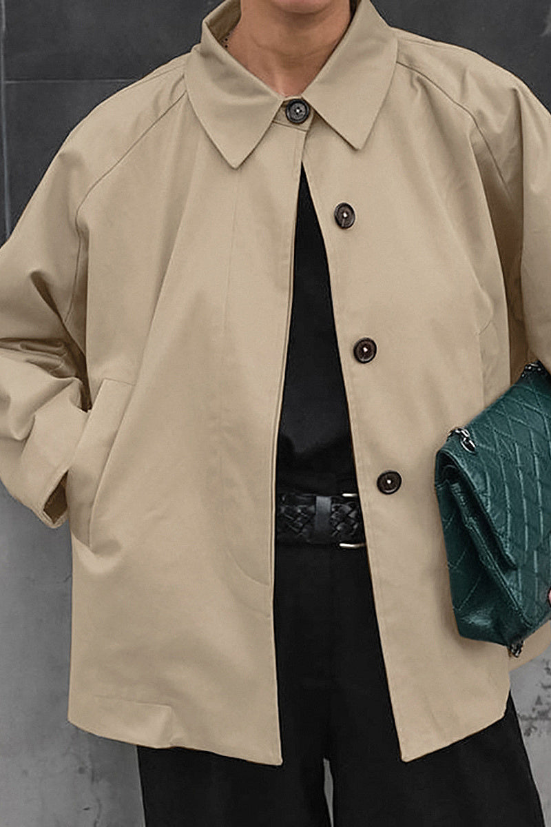 French Khaki Long Trench Coat for Women