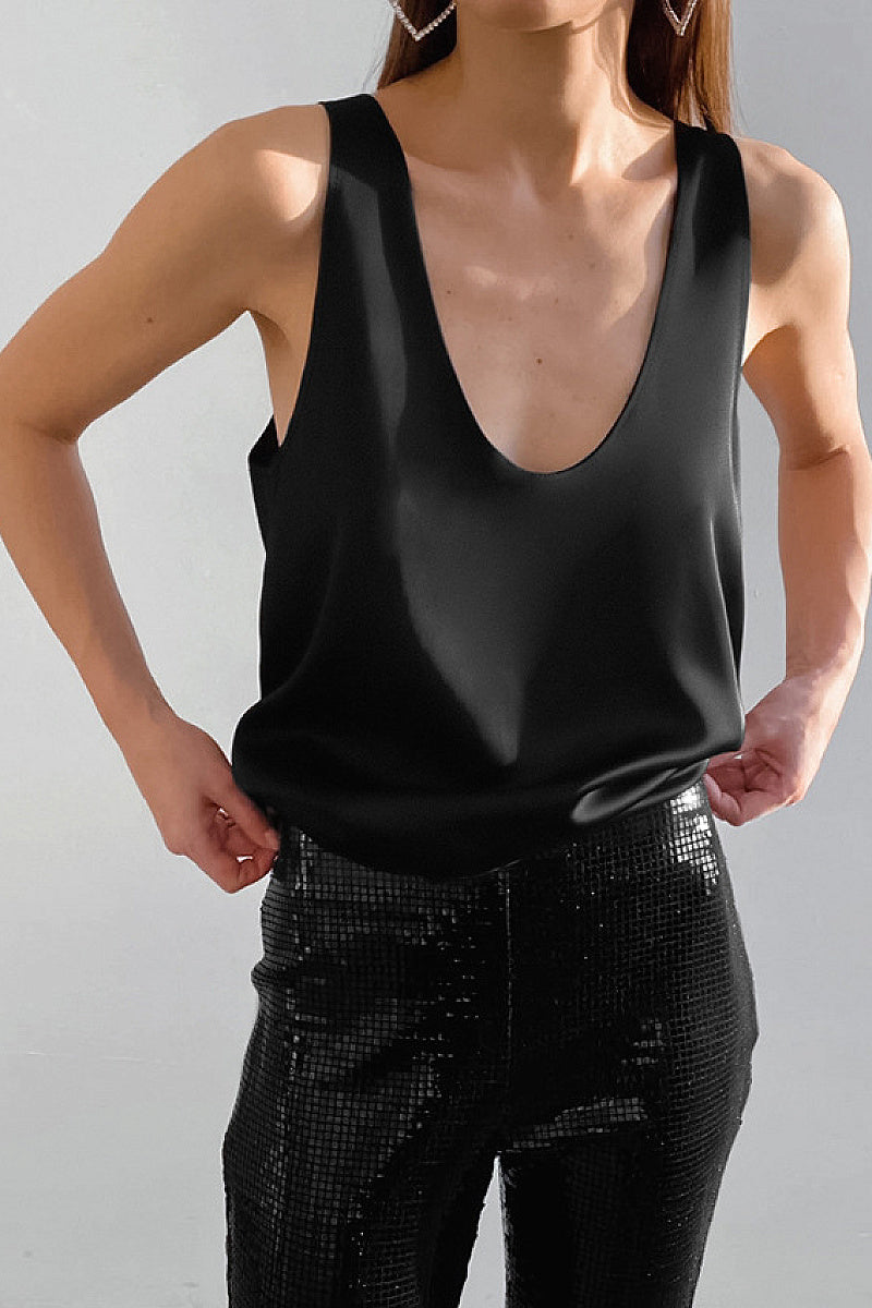 Casual Satin Deep V Neck Tank Top for Women