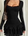 Mini Ruffled Neck Long Sleeve Dress for Women