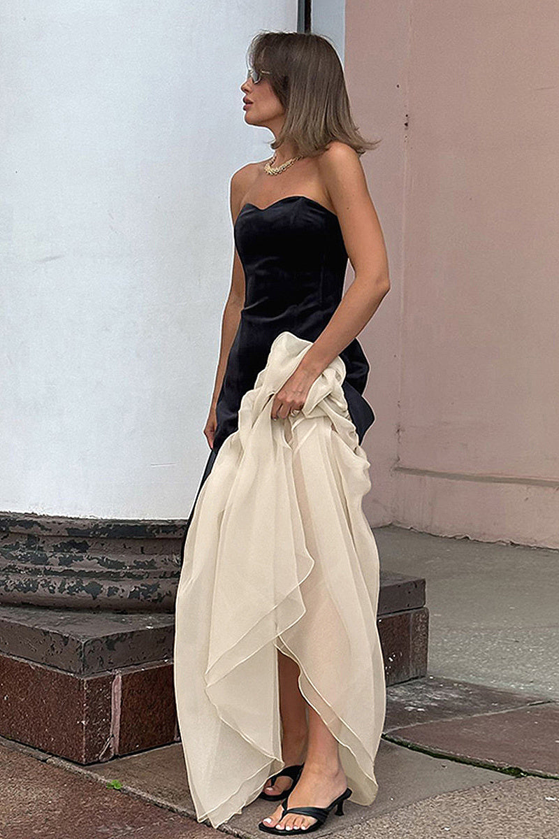 French Velvet Strapless A-Line Dress for Women
