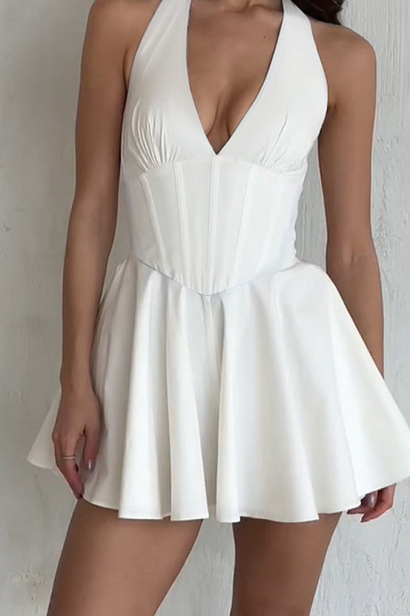Stylish V-Neck Backless Mini Dress