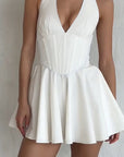 Stylish V-Neck Backless Mini Dress