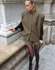 Chic Sleeveless Vest and Shorts Set in Khaki