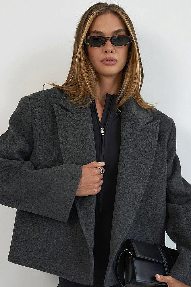 Vintage Grey Short Sleeve Blazer for Women