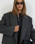 Vintage Grey Short Sleeve Blazer for Women