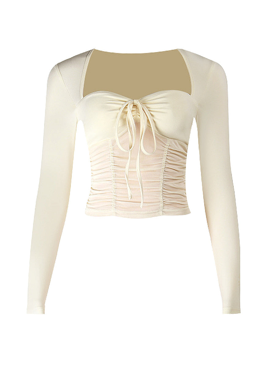 Women's Long Sleeve Mesh Top with Tie-Dye