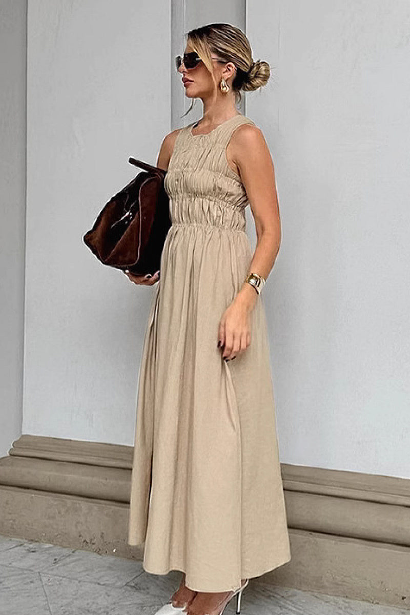 Elegant French Style Khaki A-Line Dress