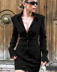 Vintage Shoulder Pad Mini Dress with Long Sleeves