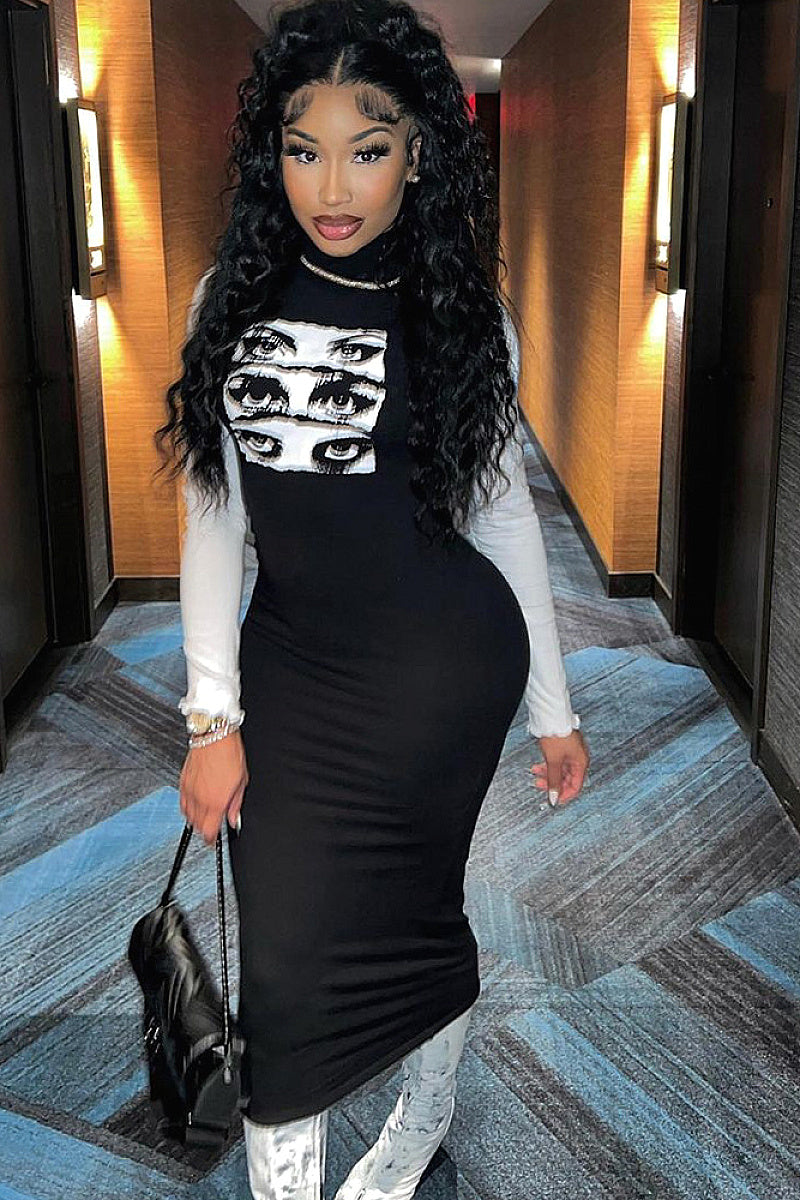 Sexy Long Sleeve Round Neck Dress for Women