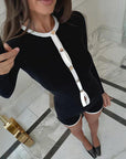 Color Block Long Sleeve Cardigan and Shorts Set