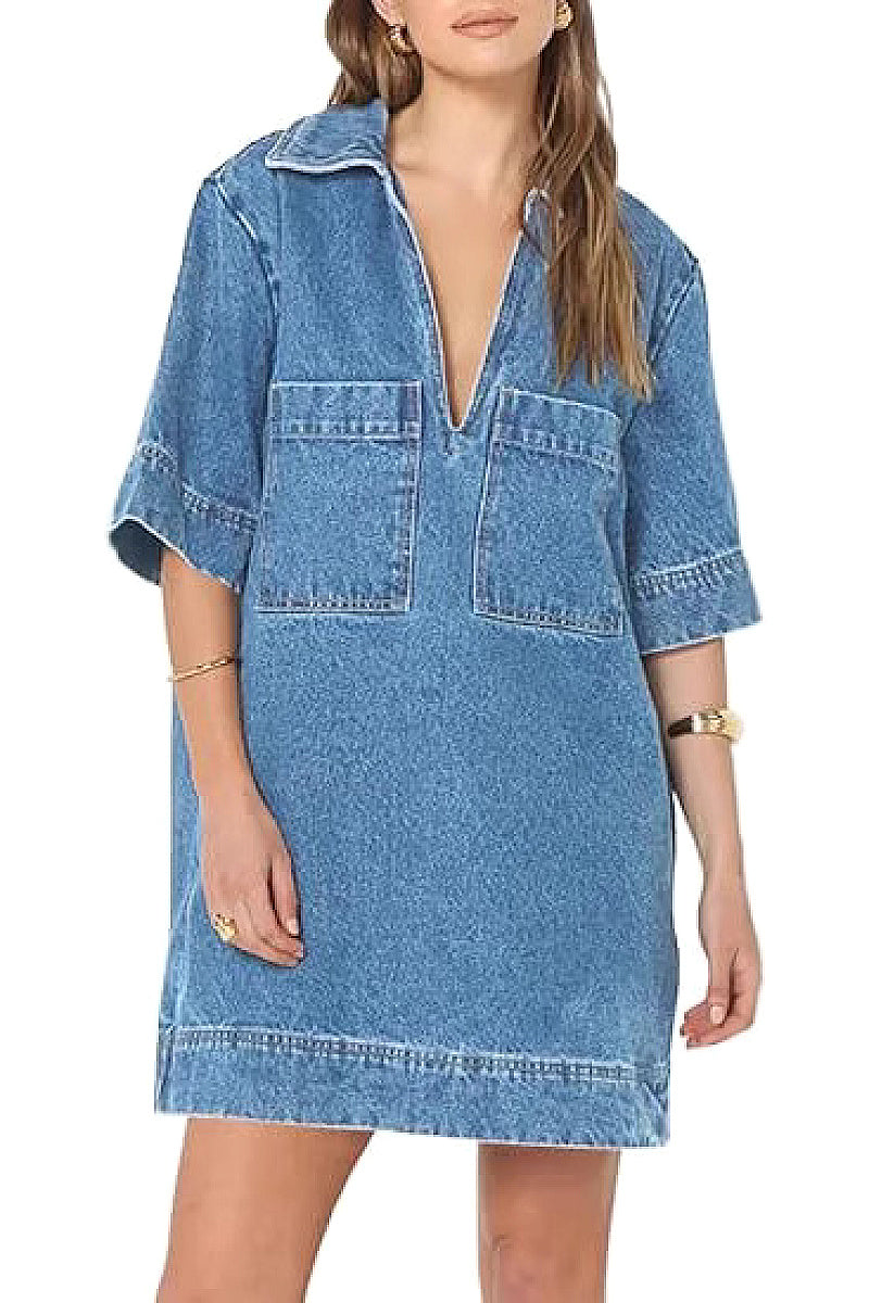 Trendy Solid Color Denim Dress for Women