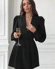 French Style Elegant Black V-Neck Dress for Women