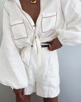 Color Block Cotton Long Sleeve Top and Shorts Set