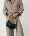 Trendy Color Block Polo Neck Sweater and Pants Set