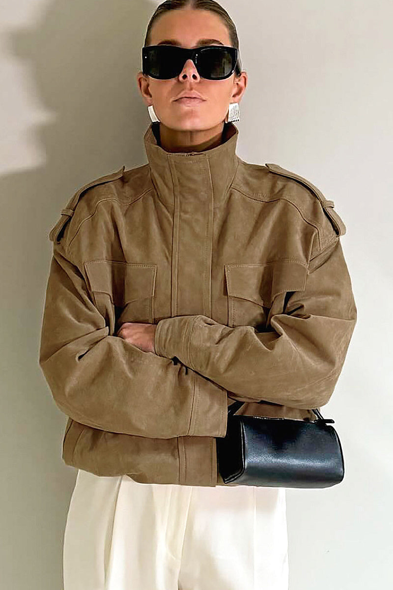 French Vintage Suede Jacket for Autumn and Winter