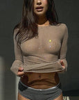 Round Neck Long Sleeve Top with Rhinestones