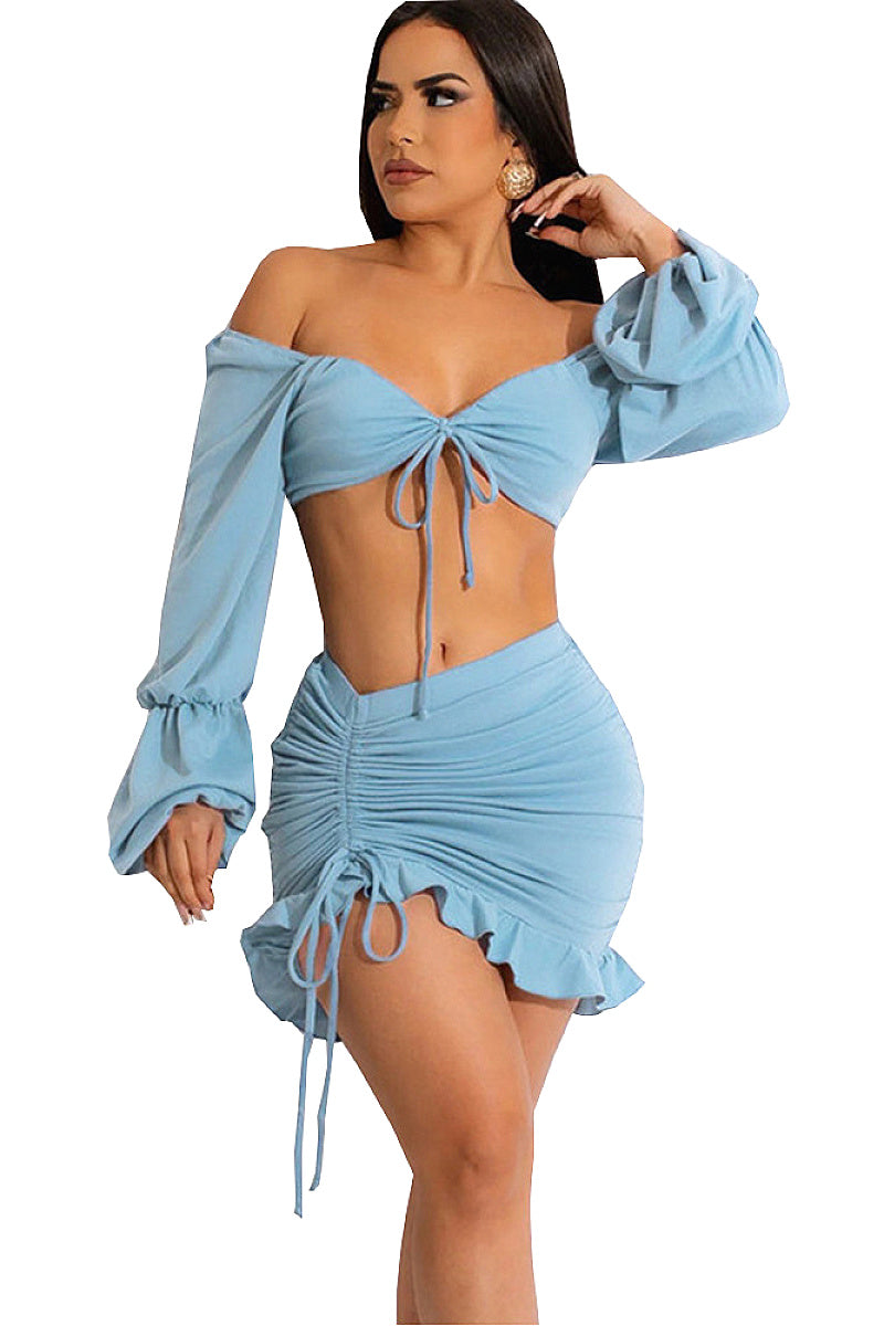 Stylish Hollow Out Crop Top and Skirt Set