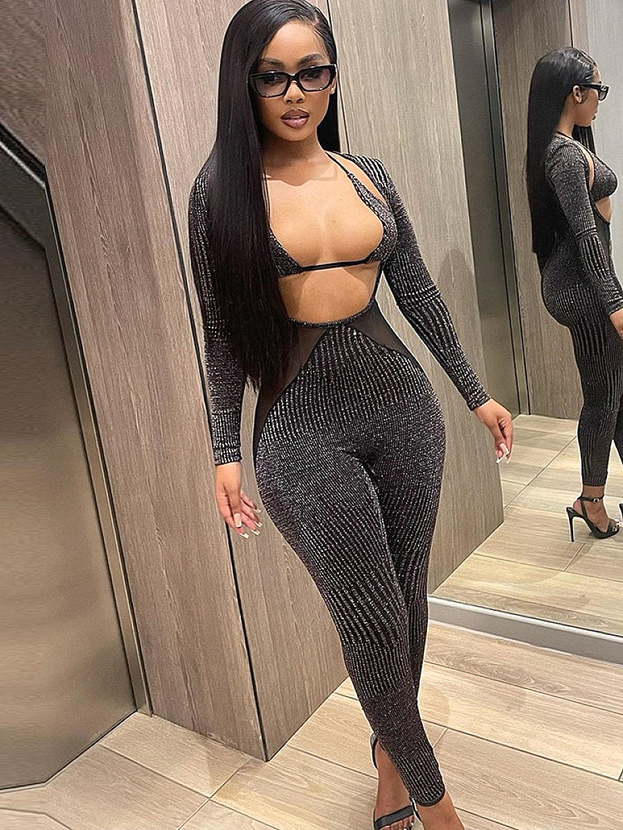 Stylish Cross-Back Two-Piece Set with Long Sleeves