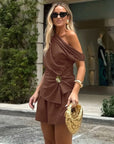 Summer Women's Cotton Two-Piece Set with Asymmetric Design