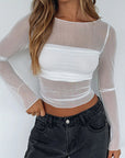 Sheer Long Sleeve Cropped Top for Women