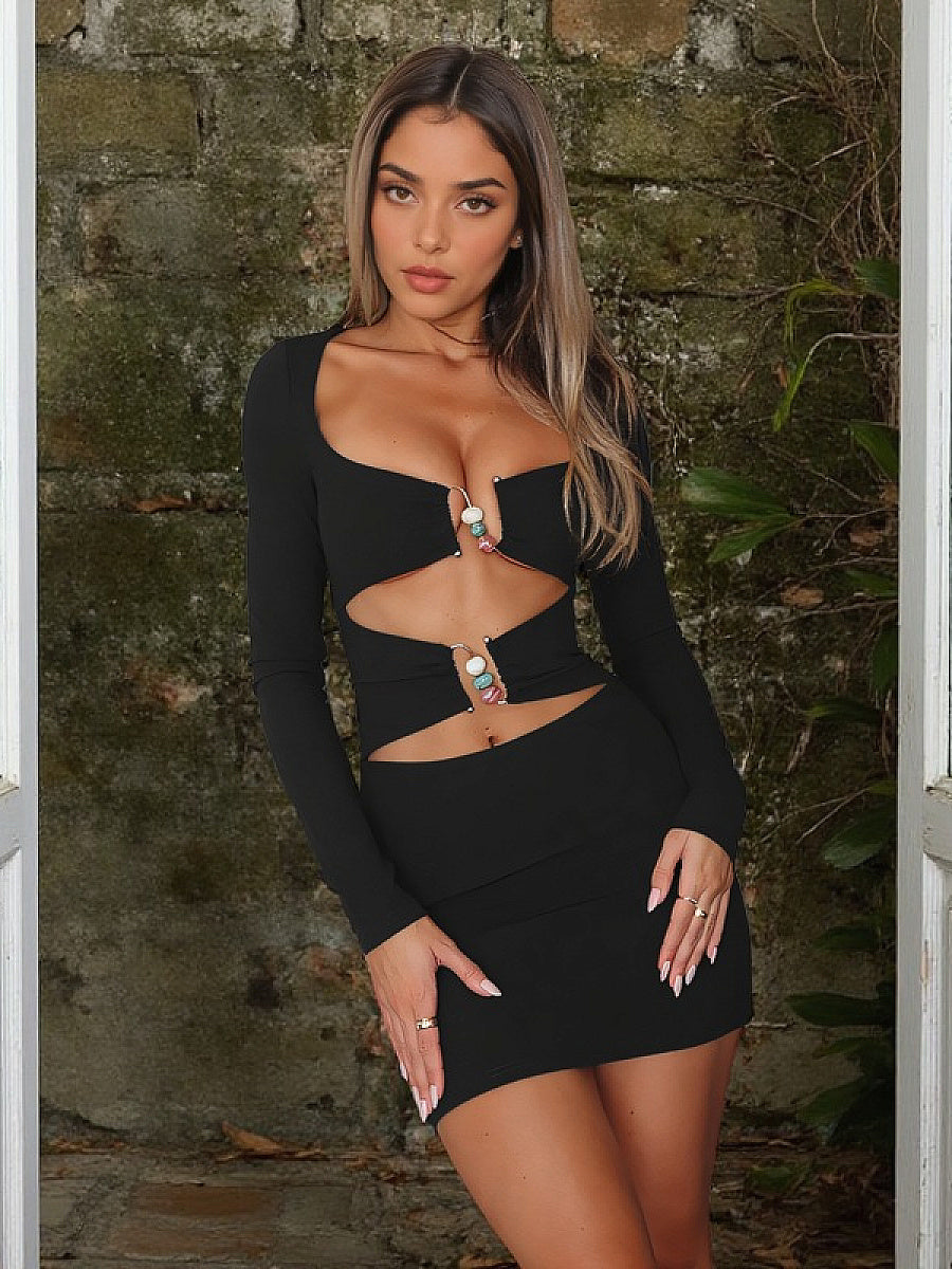 European Style Long Sleeve Hollow Bodycon Dress