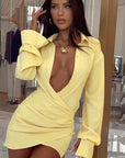 Sexy Deep V Neck Pleated Bodycon Dress