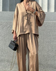 Chic Comfortable Satin Long Sleeve Pants Set