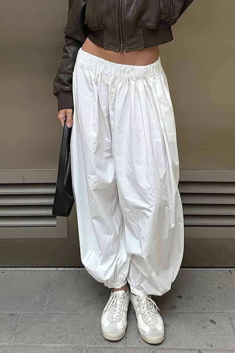 High Waist White Casual Wide Leg Pants for Women