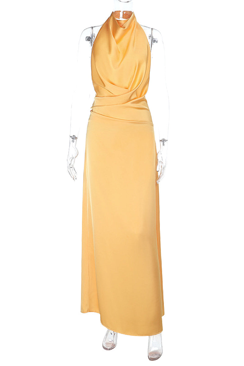 Backless Satin Halter Dress for Women
