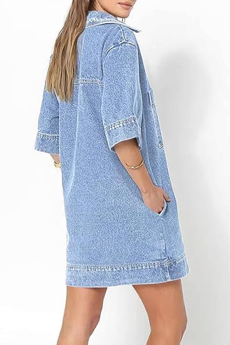 Trendy Solid Color Denim Dress for Women