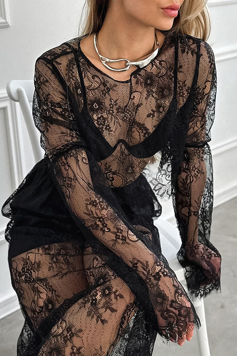 Fashionable Black Lace Two-Piece Set for Women