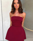 Solid Color Strapless A-Line Dress for Women