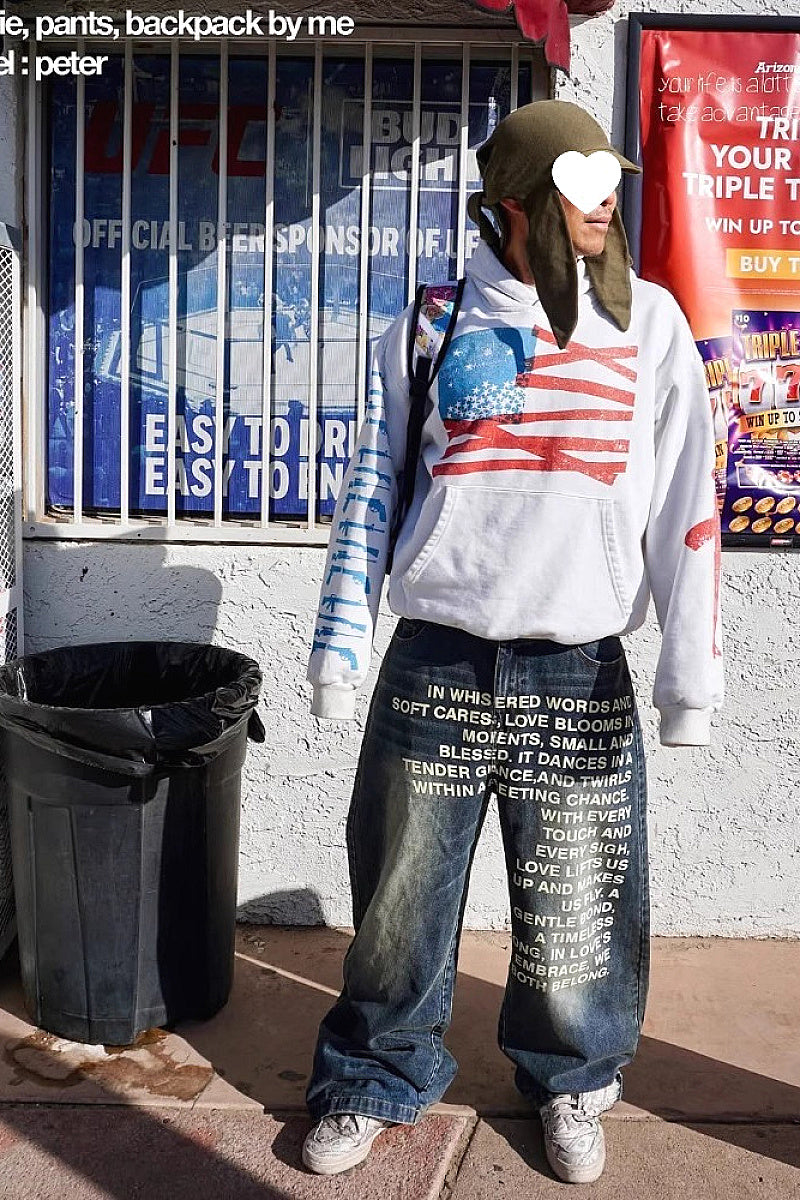 Vintage American Pattern Denim Shorts for Men