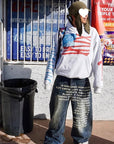 Vintage American Pattern Denim Shorts for Men