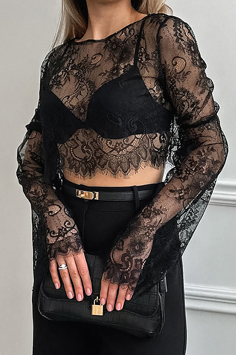 Fashionable Black Lace Two-Piece Set for Women