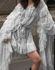 Lace Sheer Long Sleeve Short Dress
