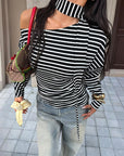 Fashion Striped Asymmetrical Long Sleeve T-Shirt