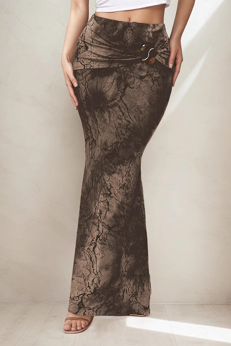 Vintage Floral Print Bodycon Maxi Skirt