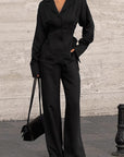 French Design Waist-Tie Long Sleeve Pants Set