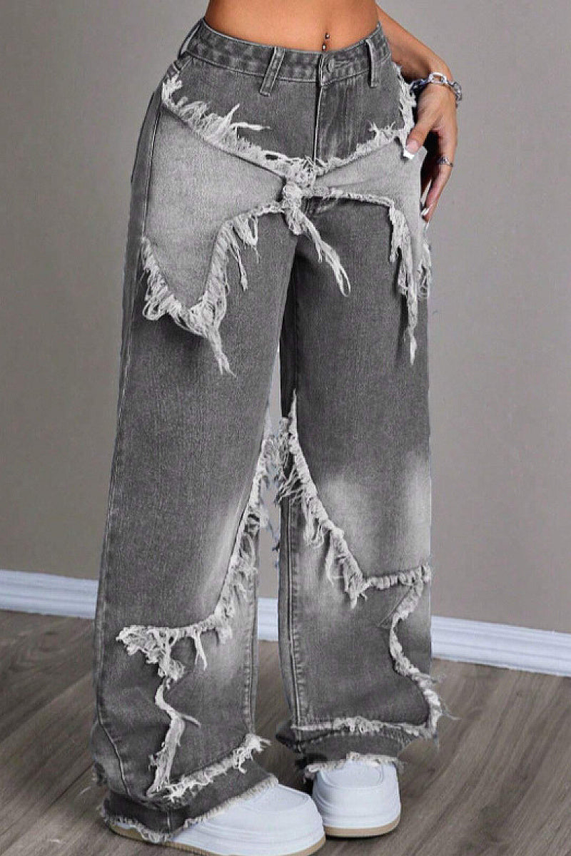 Y2K Style Bow Tie Denim Straight Leg Pants
