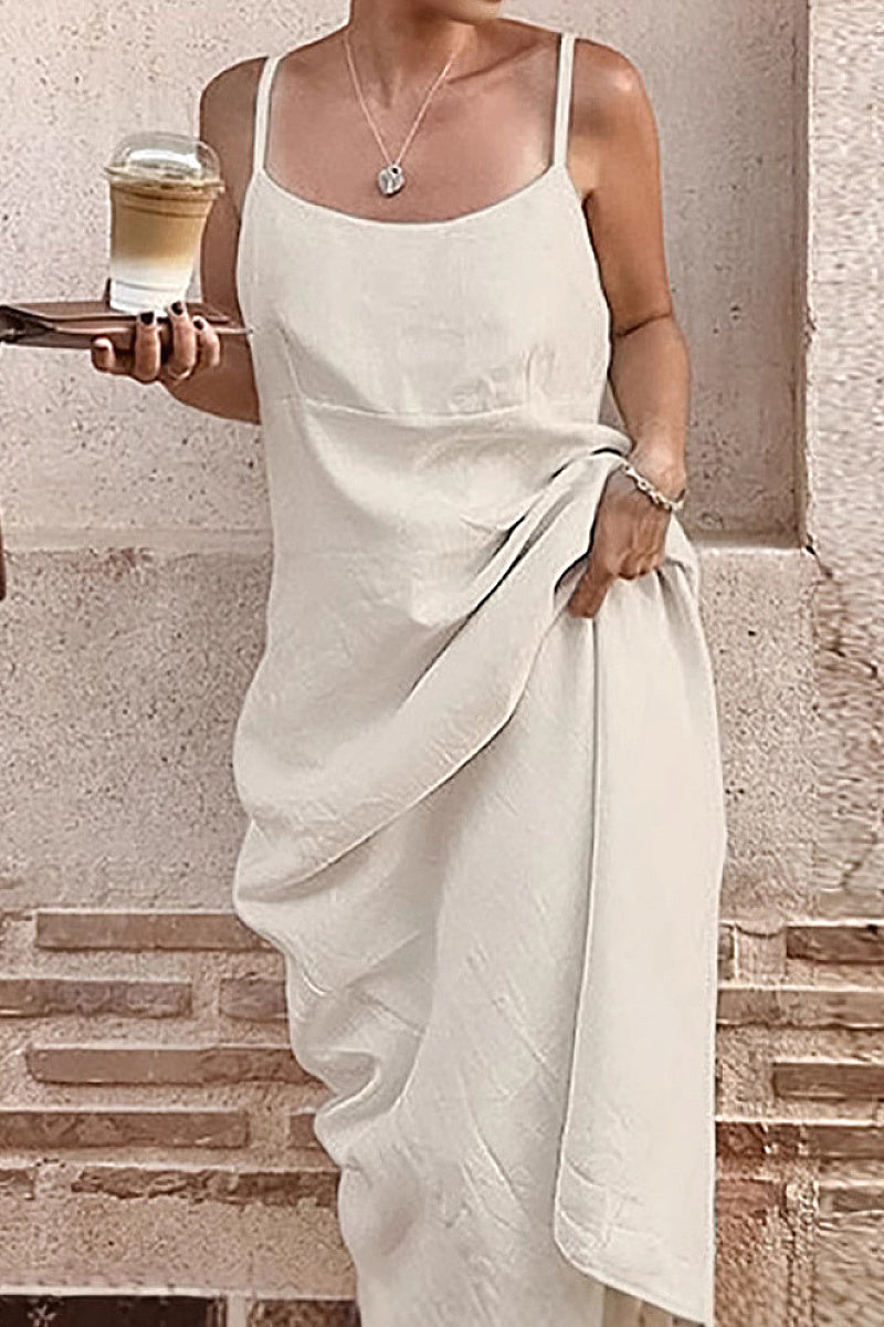 Summer Casual Cotton Linen A-Line Dress for Women