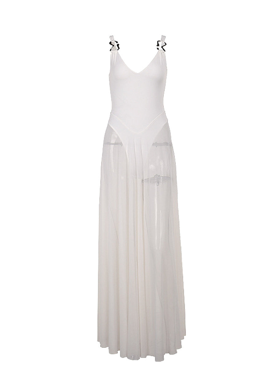 Elegant Long Dress with Sheer A-Line Design