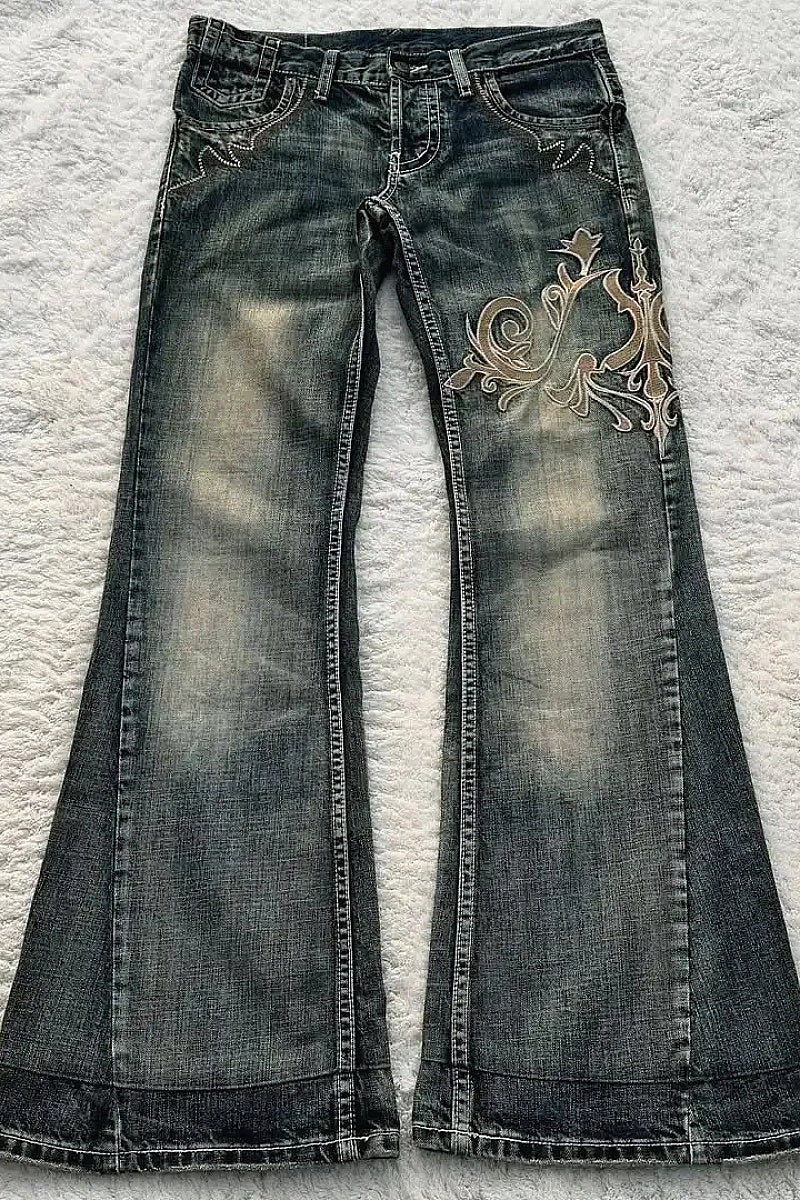 Vintage Y2K High-Waisted Flared Denim Pants