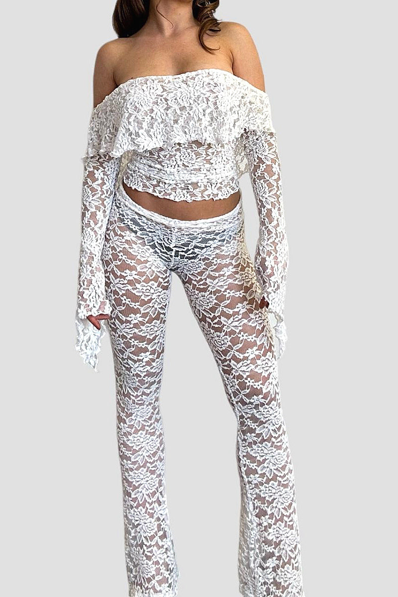 Sexy Lace Hollow Out Long Pants Set